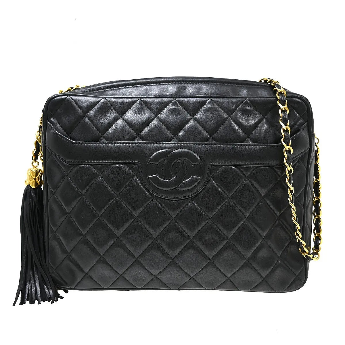 Chanel Vintage Camera Tassel Quilted Leather Black Leather Shoulder Bag Bag (Pre-Owned)