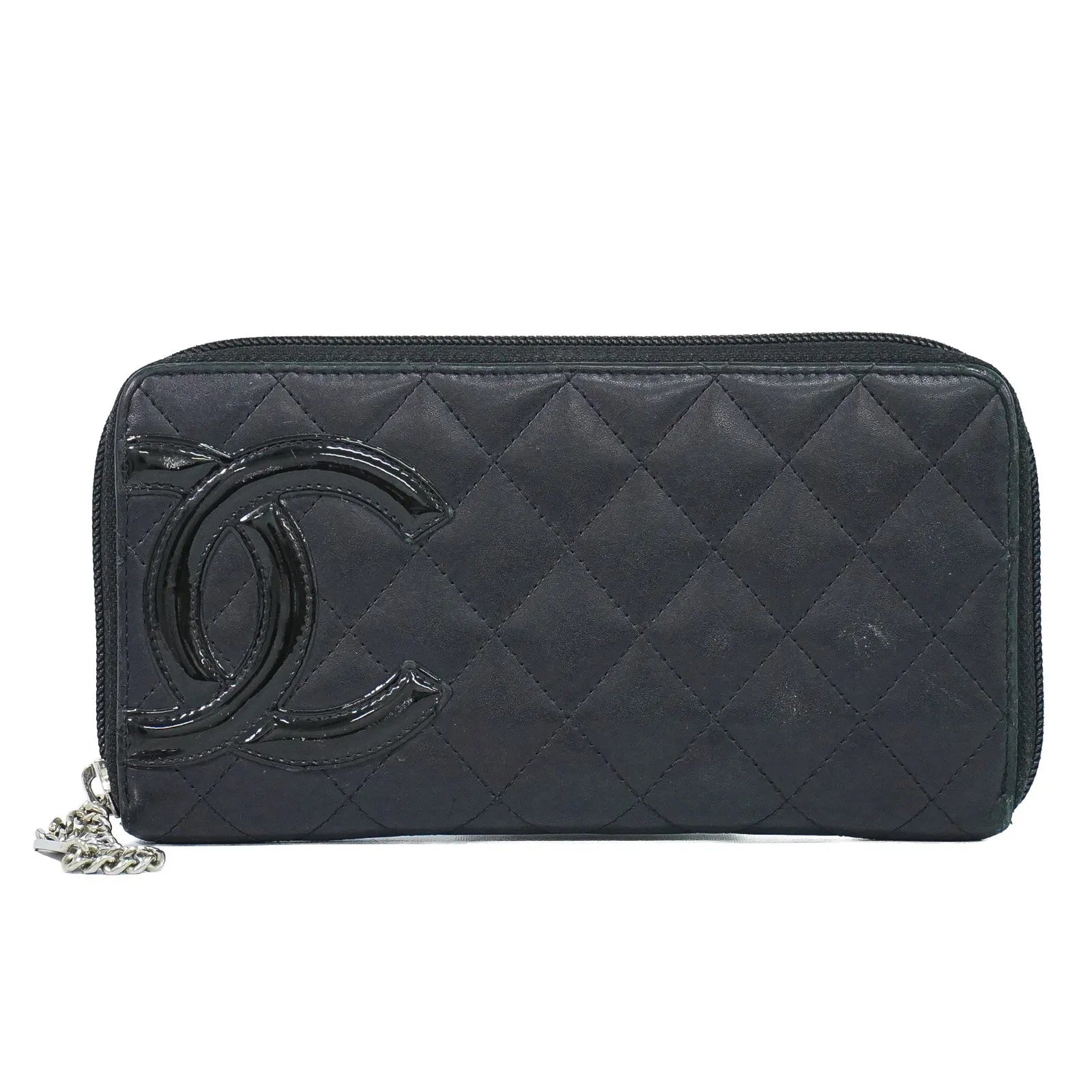 Chanel Cambon Zip Around Quilted Lambskin Black Leather Wallets Accessory (Pre-Owned)