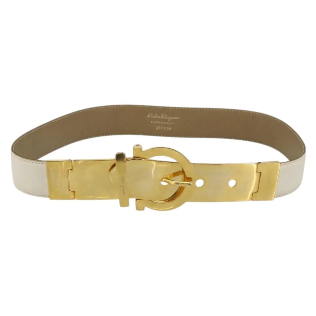 Salvatore Ferragamo Gancini Buckle Reversible Belt Leather White Leather Belts Accessory (Pre-Owned)