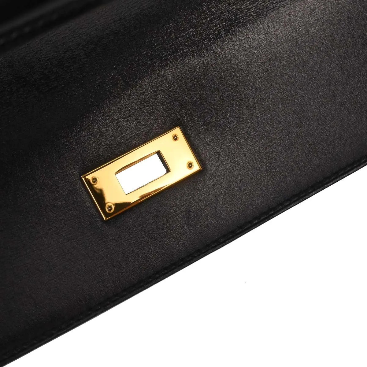 Hermes Kelly Black Box Calf With Gold Hardware Black Leather Handbag (Pre-Owned)