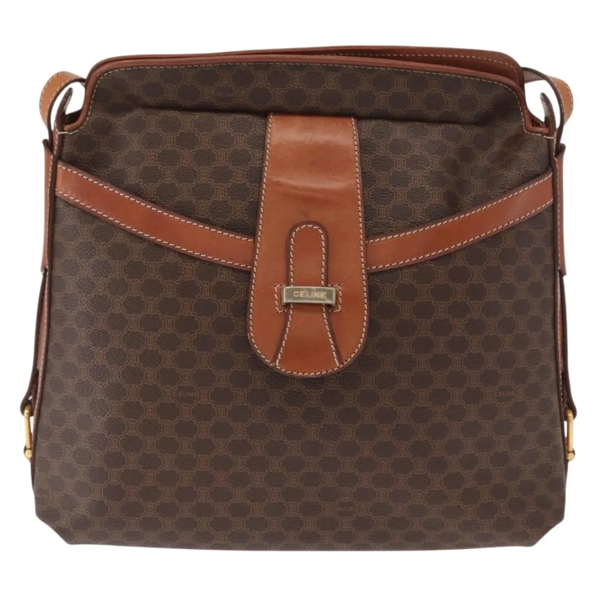 Celine Vintage Macadam Canvas And Leather Brown Canvas Shoulder Bag Bag (Pre-Owned)
