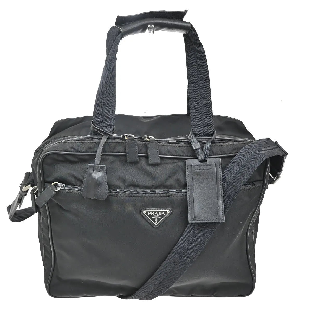 Prada Expandable Front Zip Boston Tessuto Black Nylon Travel Bag Bag (Pre-Owned)