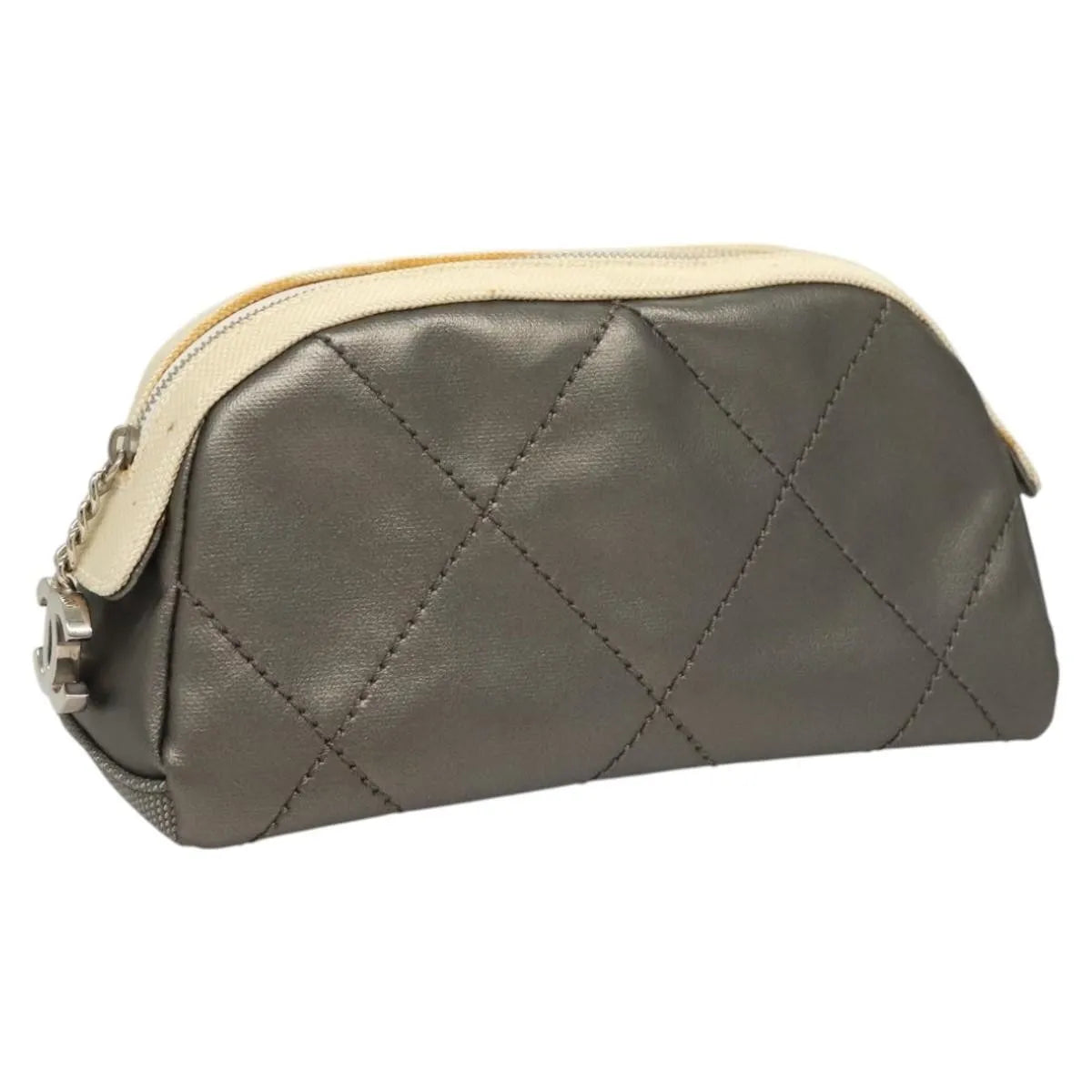 Chanel Vintage Clutch Leather Gray Leather Clutche & Pouche Bag (Pre-Owned)