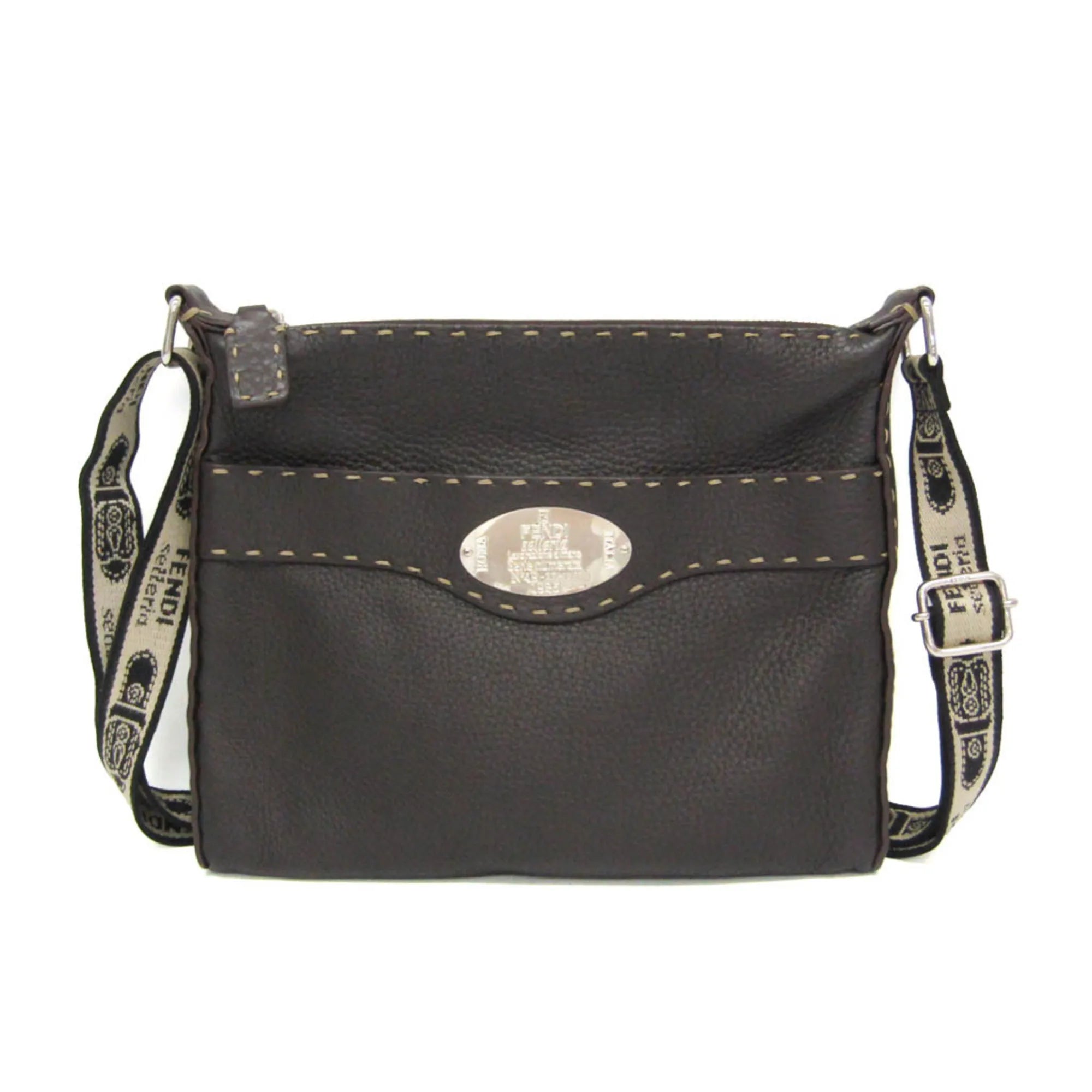 Fendi Vintage Selleria Zip Messenger Leather Brown Leather Shoulder Bag Bag (Pre-Owned)