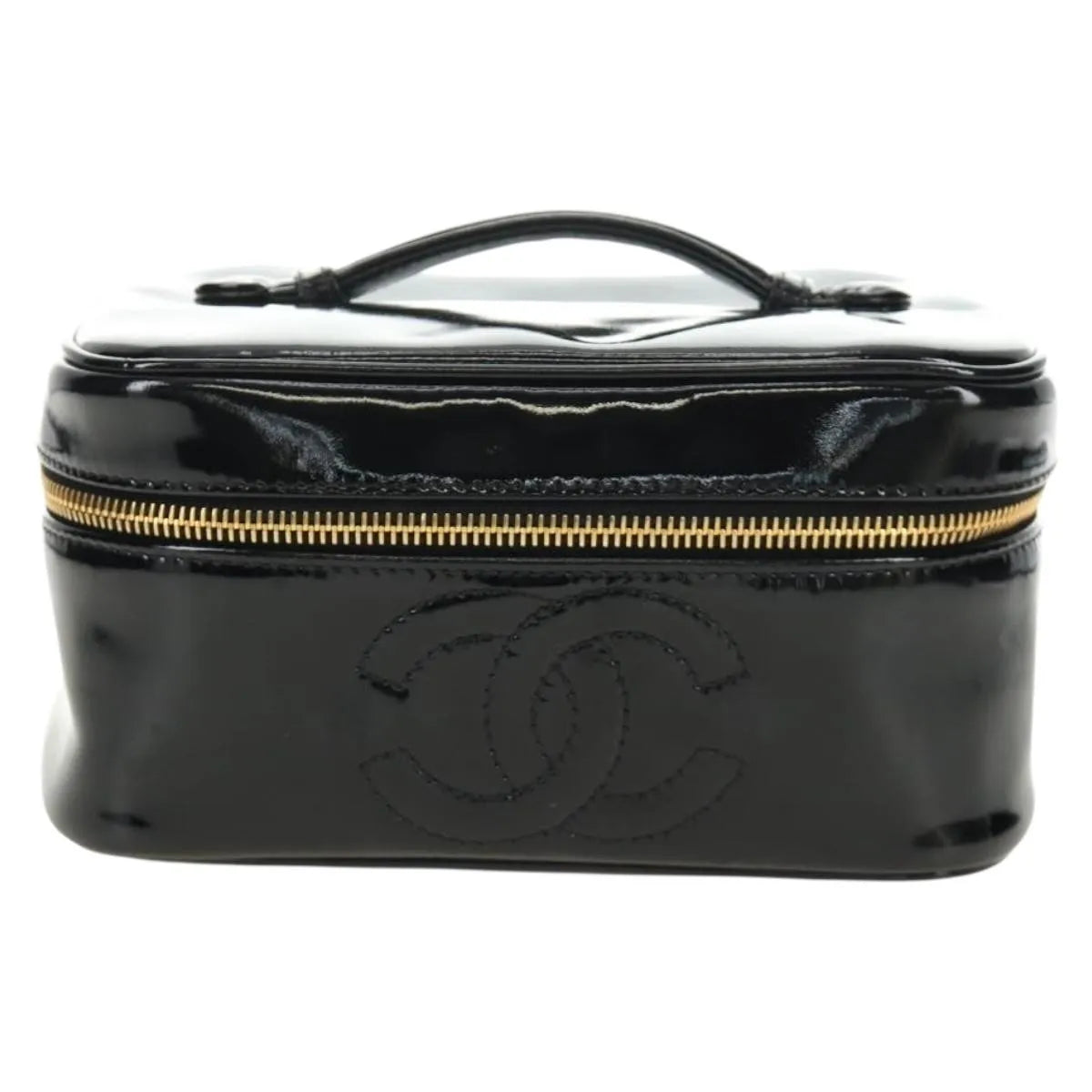 Chanel Vintage Timeless Cosmetic Case Patent Black Patent_Leather Handbag (Pre-Owned)