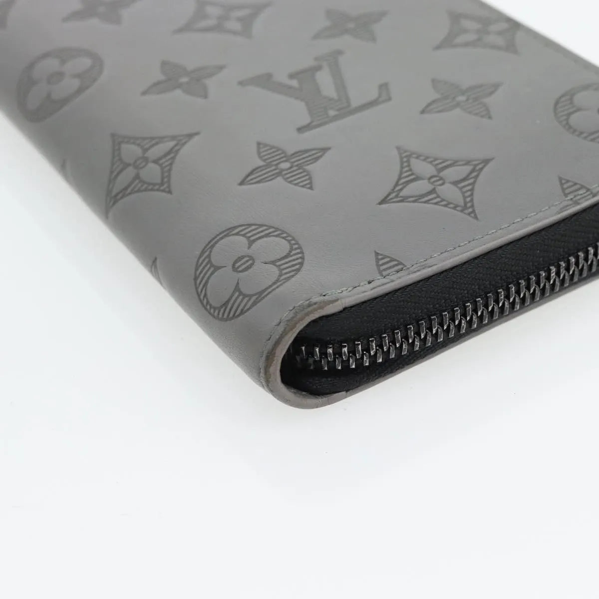 Louis Vuitton Zippy Wallet Vertical Monogram Shadow Leather Gray Leather Wallets Accessory (Pre-Owned)