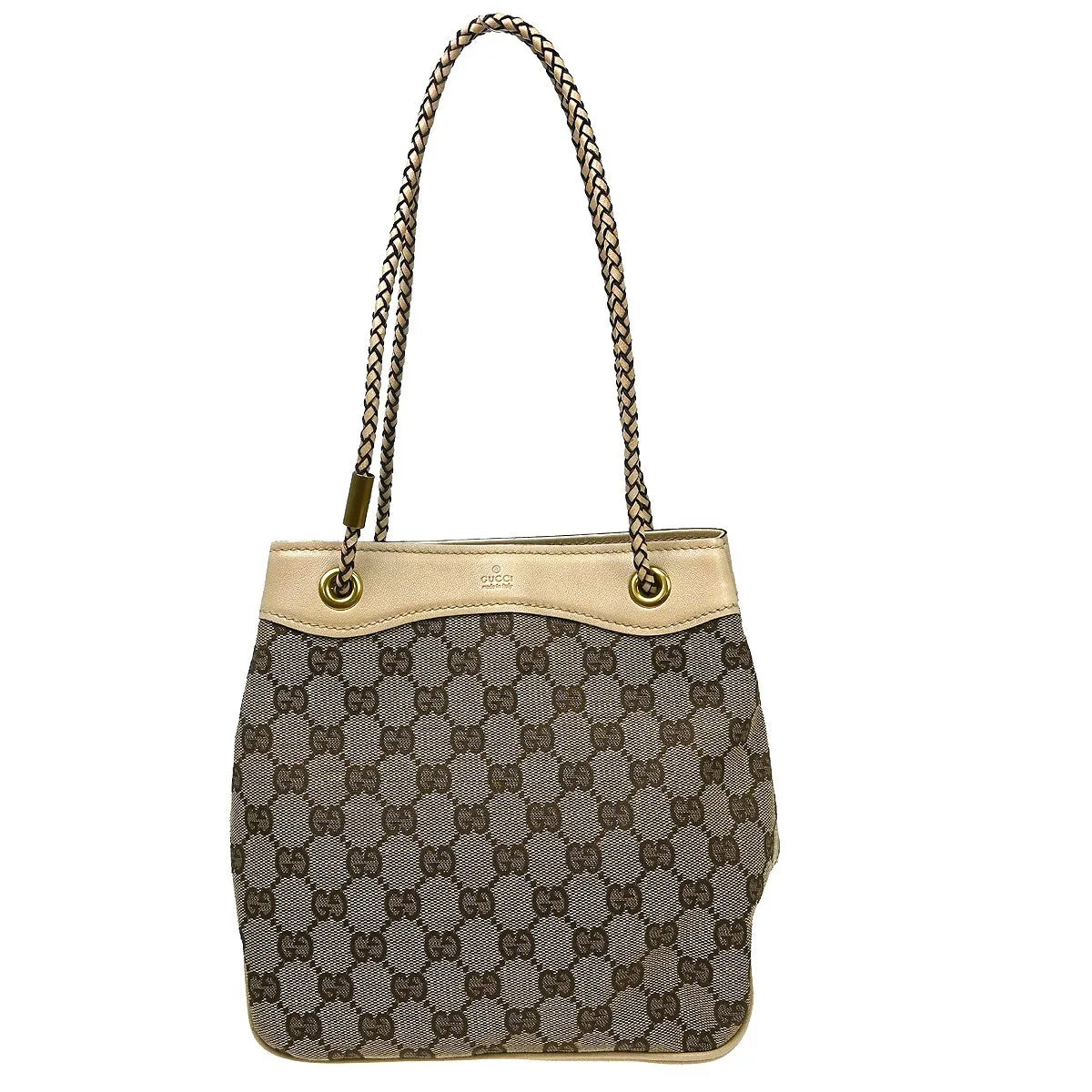 Gucci Miss Gg Tote Gg Canvas With Leather Beige Canvas Handbag (Pre-Owned)