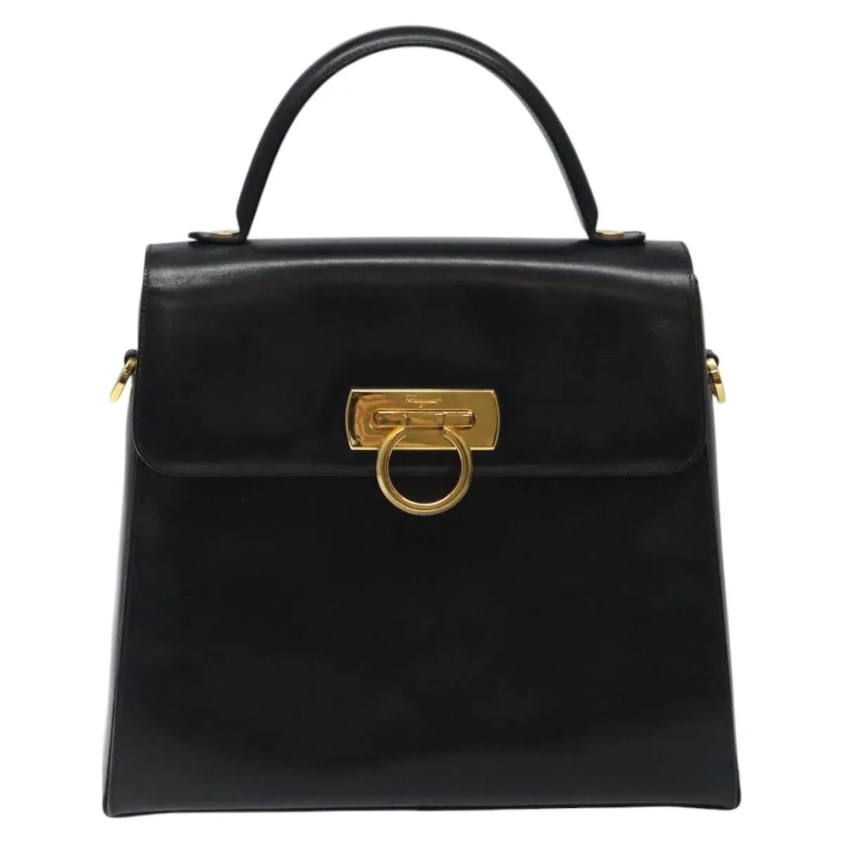 Salvatore Ferragamo Convertible Top Handle Leather Black Leather Handbag (Pre-Owned)