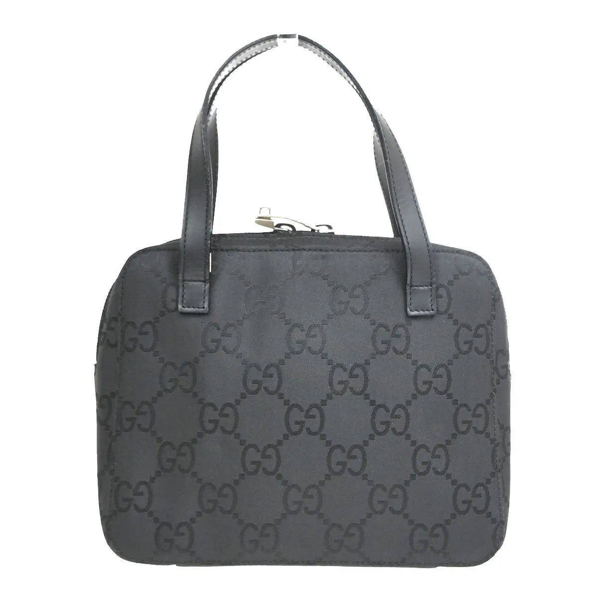 Gucci Zip Around Bowling Gg Canvas And White Leather Black Canvas Handbag (Pre-Owned)