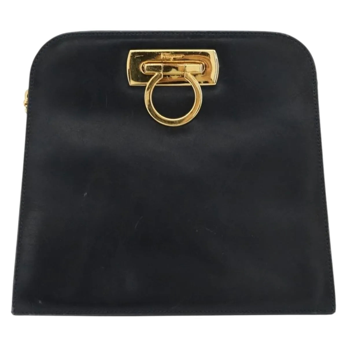 Salvatore Ferragamo Gancini Chain Leather Navy Leather Shoulder Bag Bag (Pre-Owned)