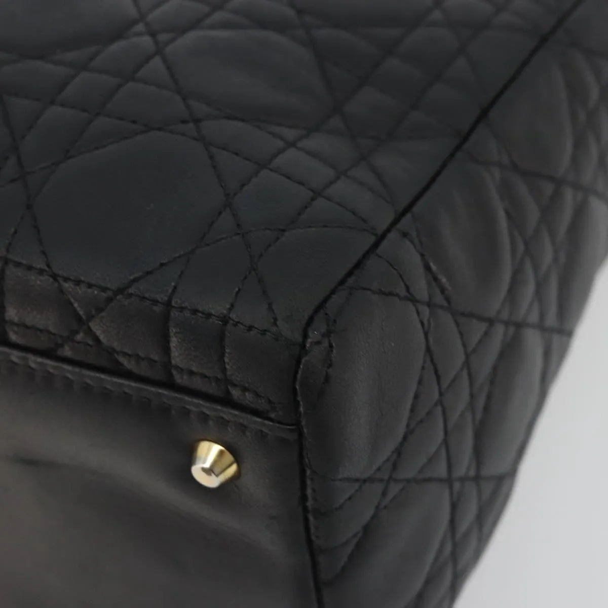 Christian Dior Vintage Lady Dior Cannage Quilt Lambskin Black Leather Handbag (Pre-Owned)