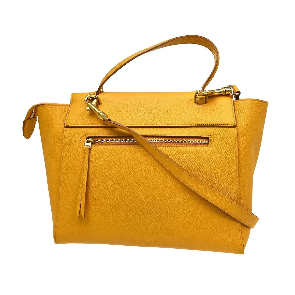 Celine Belt Textured Leather Yellow Leather Handbag (Pre-Owned)