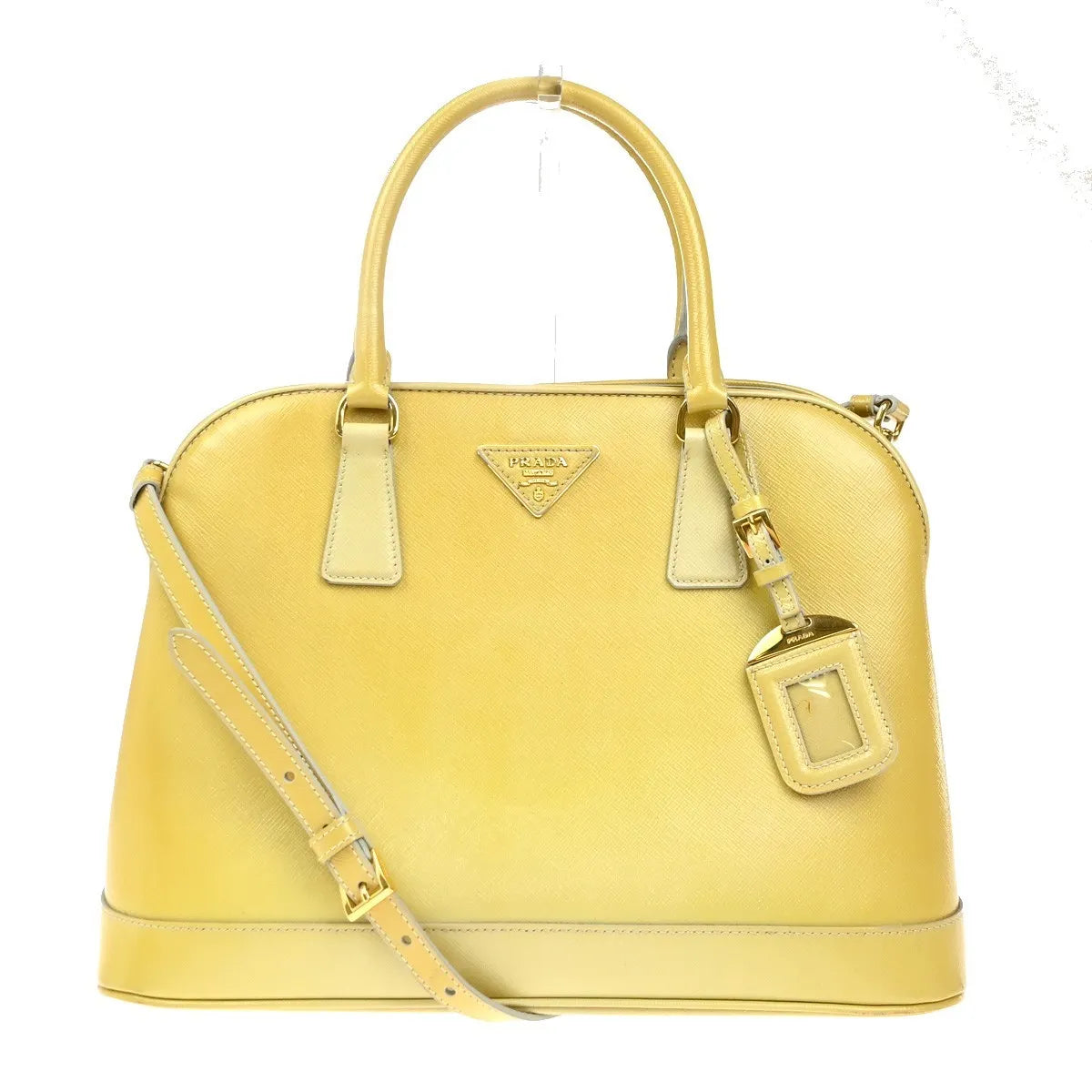 Prada Open Promenade Saffiano Leather Yellow Leather Handbag (Pre-Owned)