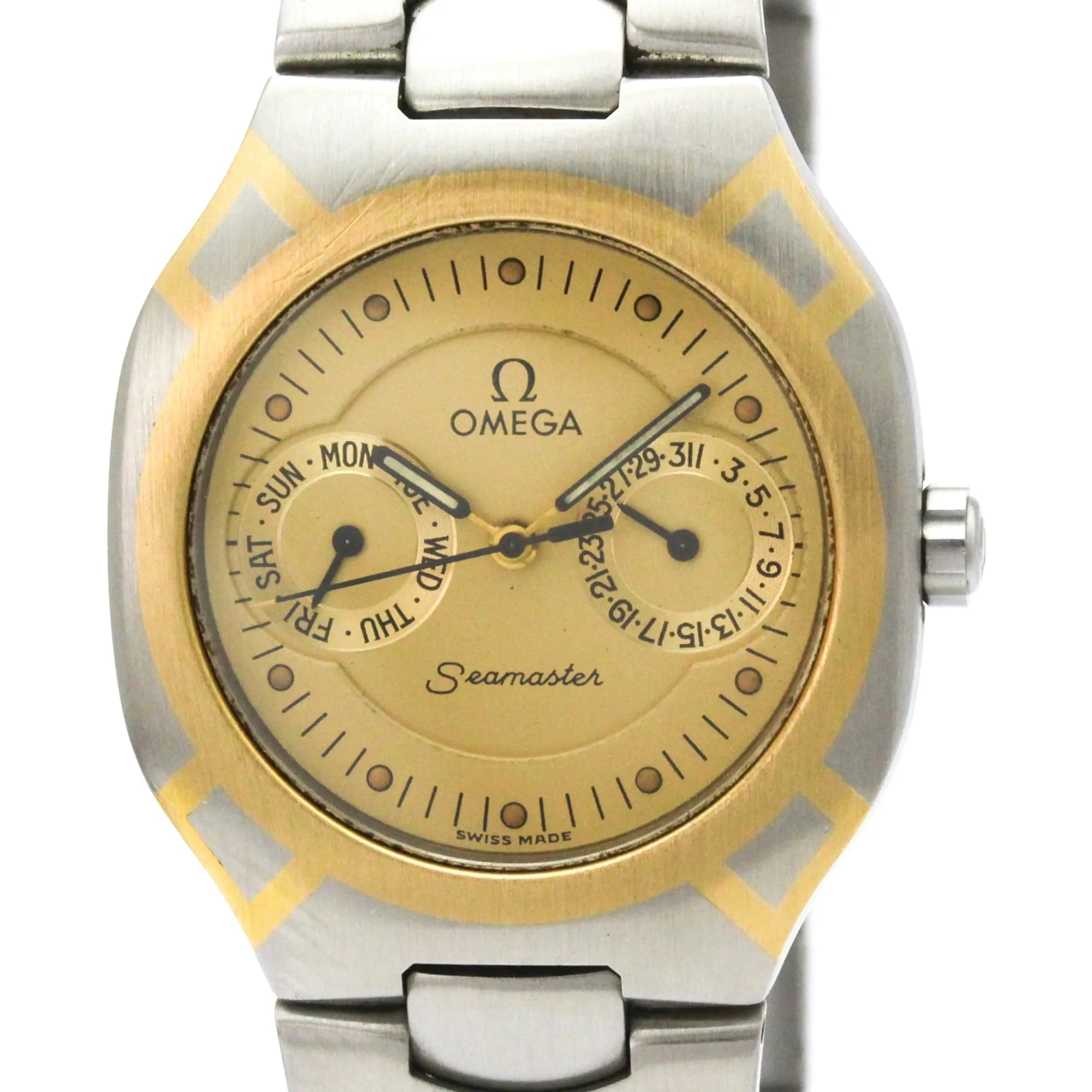 Omega Seamaster Polaris Day-Date Quartz Stainless Steel With Plated Metal Watch (Pre-Owned)