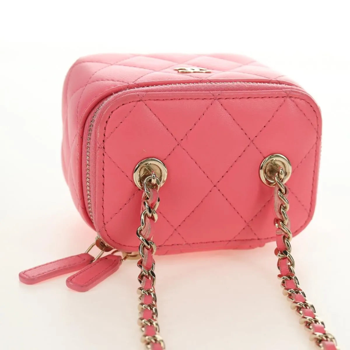 Chanel Classic Vanity Case With Chain Quilted Lambskin Pink Leather Handbag (Pre-Owned)
