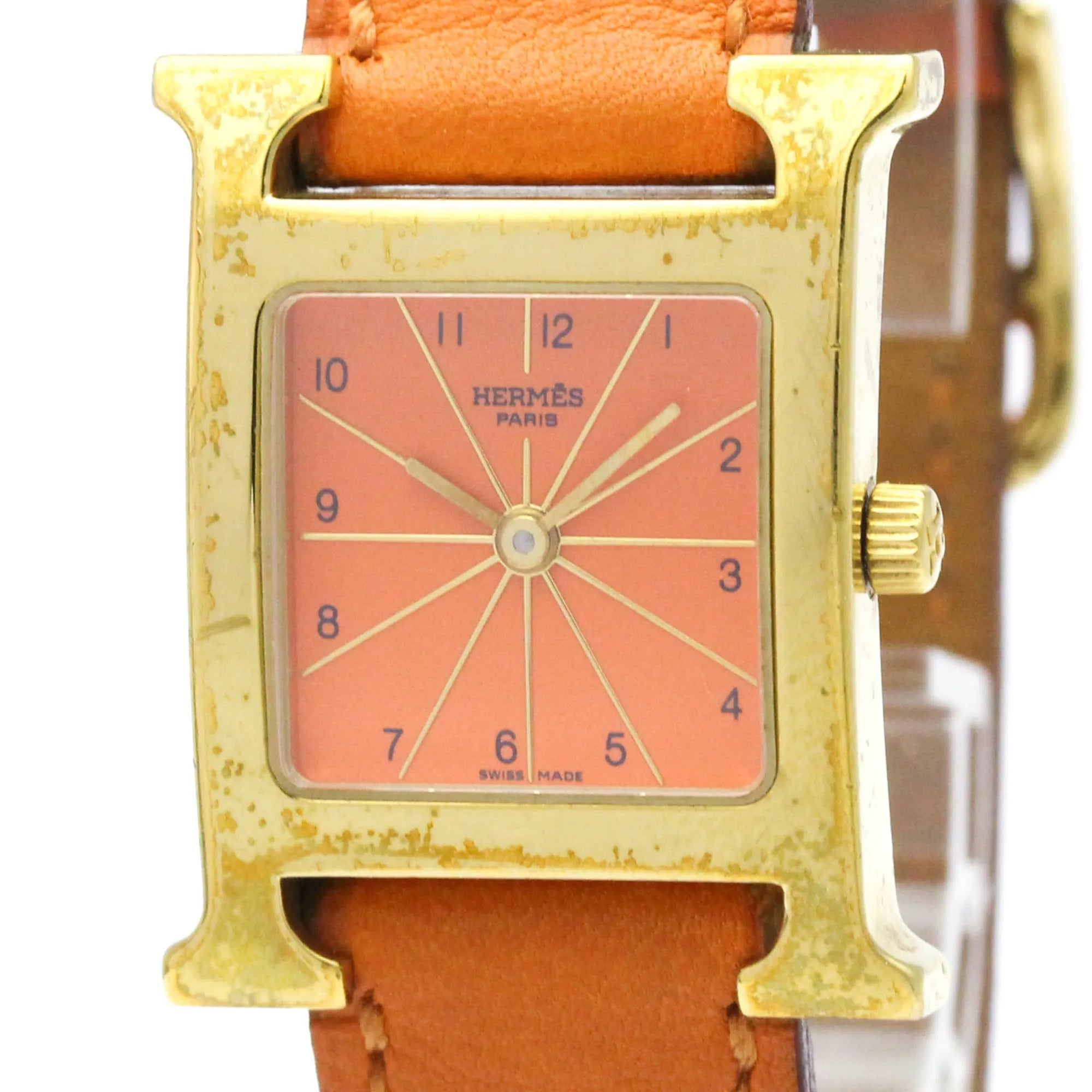 Hermes Heure H Quartz Stainless Steel And Leather Watch (Pre-Owned)