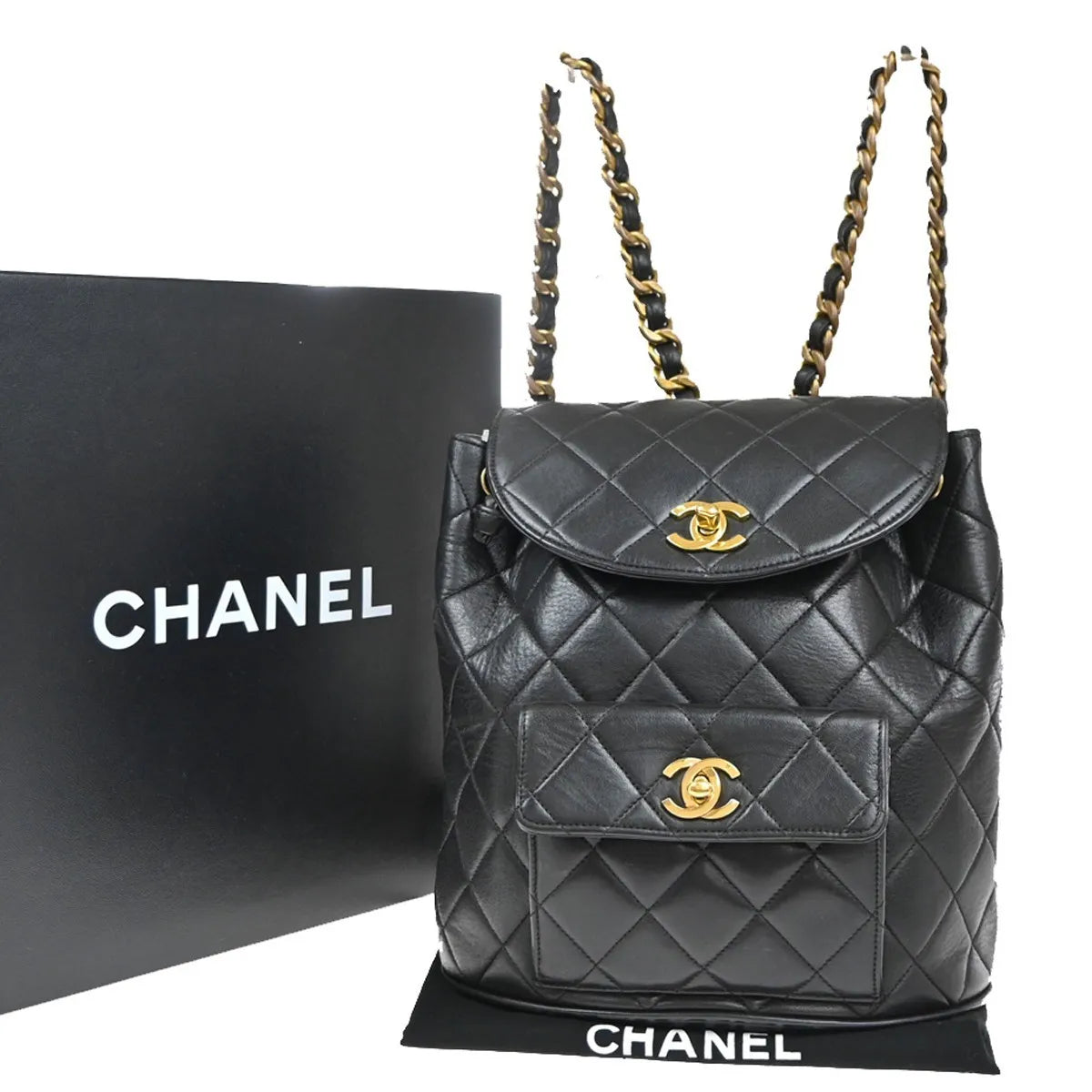 Chanel Duma Drawstring Quilted Leather Black Leather Backpack Bag (Pre-Owned)