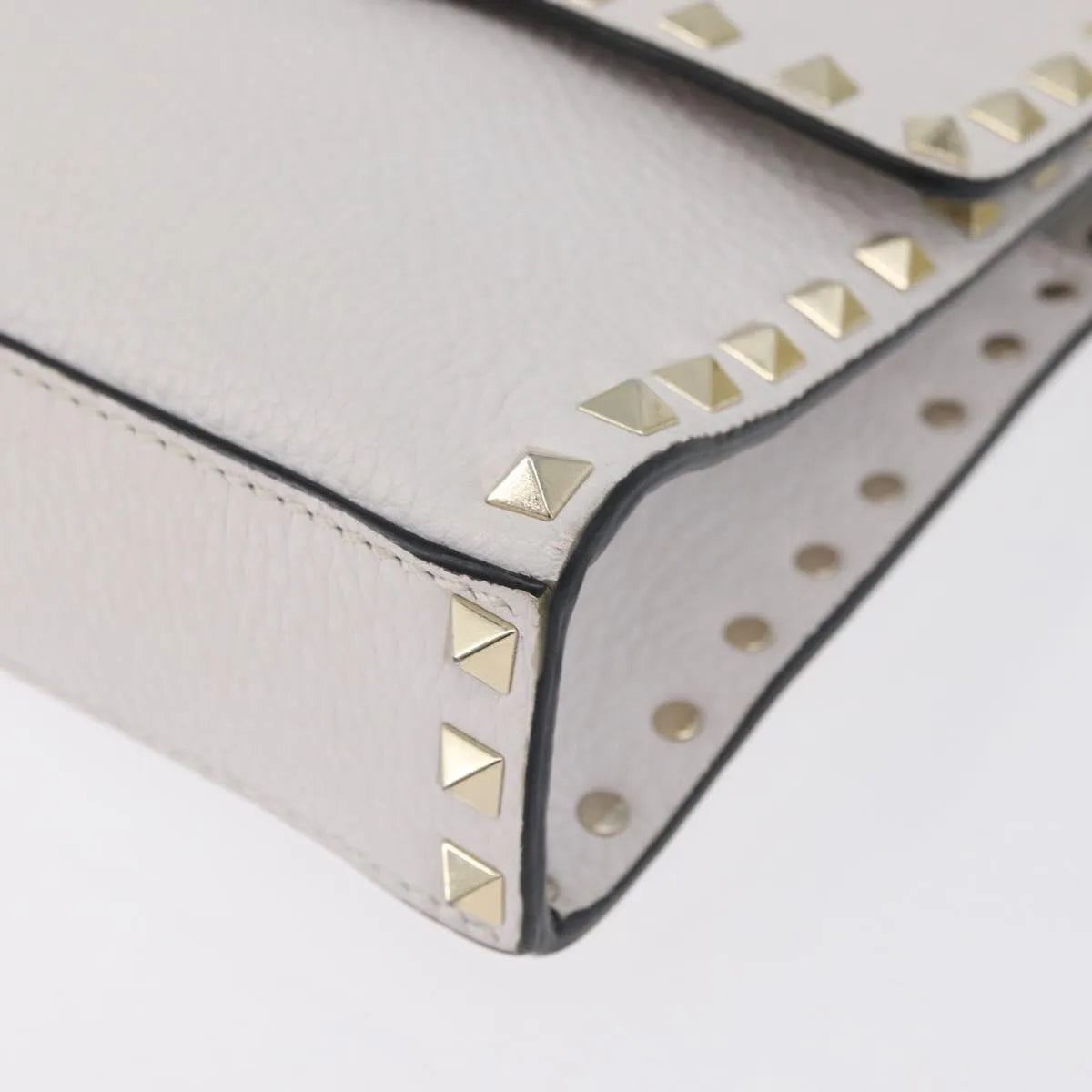 Valentino Garavani Rockstud Flip Lock Flap Leather White_Gold Leather Shoulder Bag Bag (Pre-Owned)