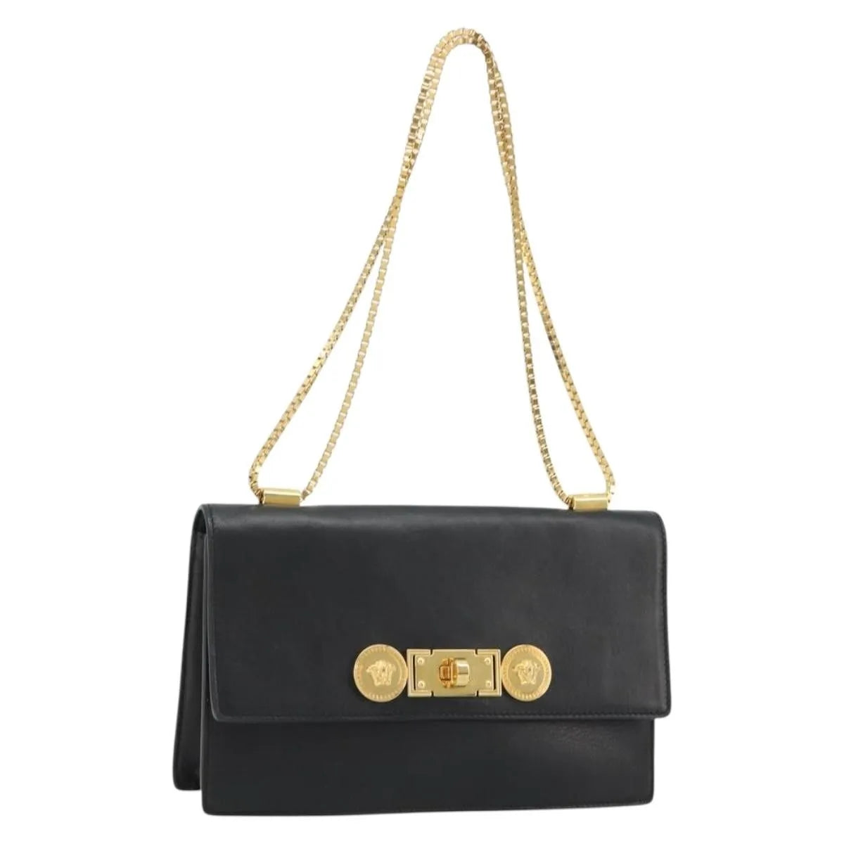 Versace Medusa Flap Chain Leather Black Leather Shoulder Bag Bag (Pre-Owned)