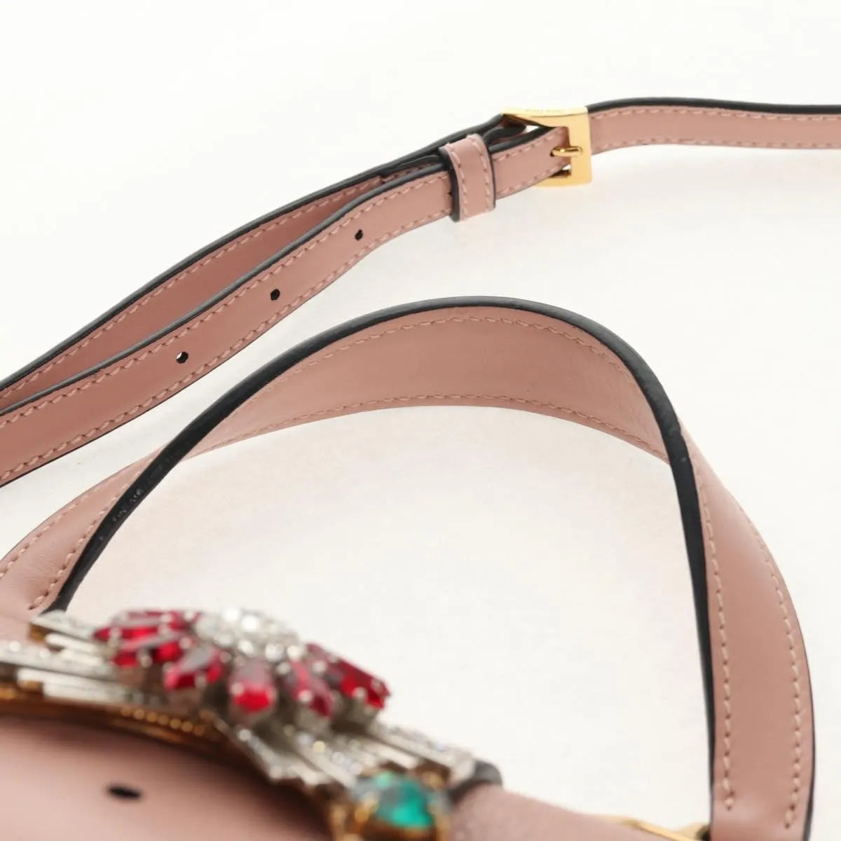 Miu Miu Madras Crystal Buckle Leather Pink Leather Shoulder Bag Bag (Pre-Owned)