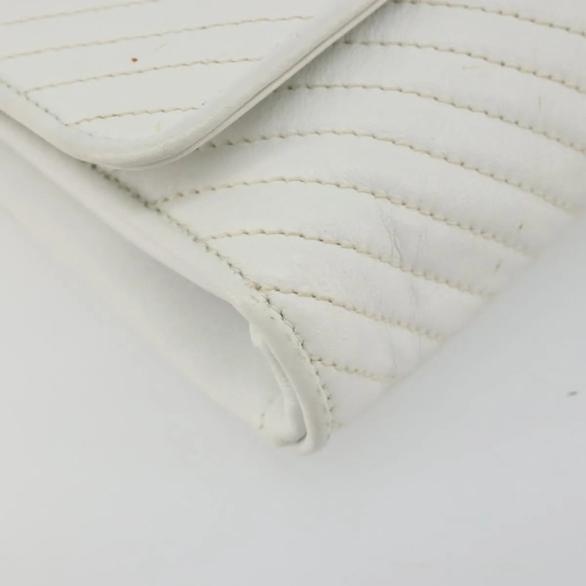 Celine Vintage Flap Quilted Leather White Leather Shoulder Bag Bag (Pre-Owned)