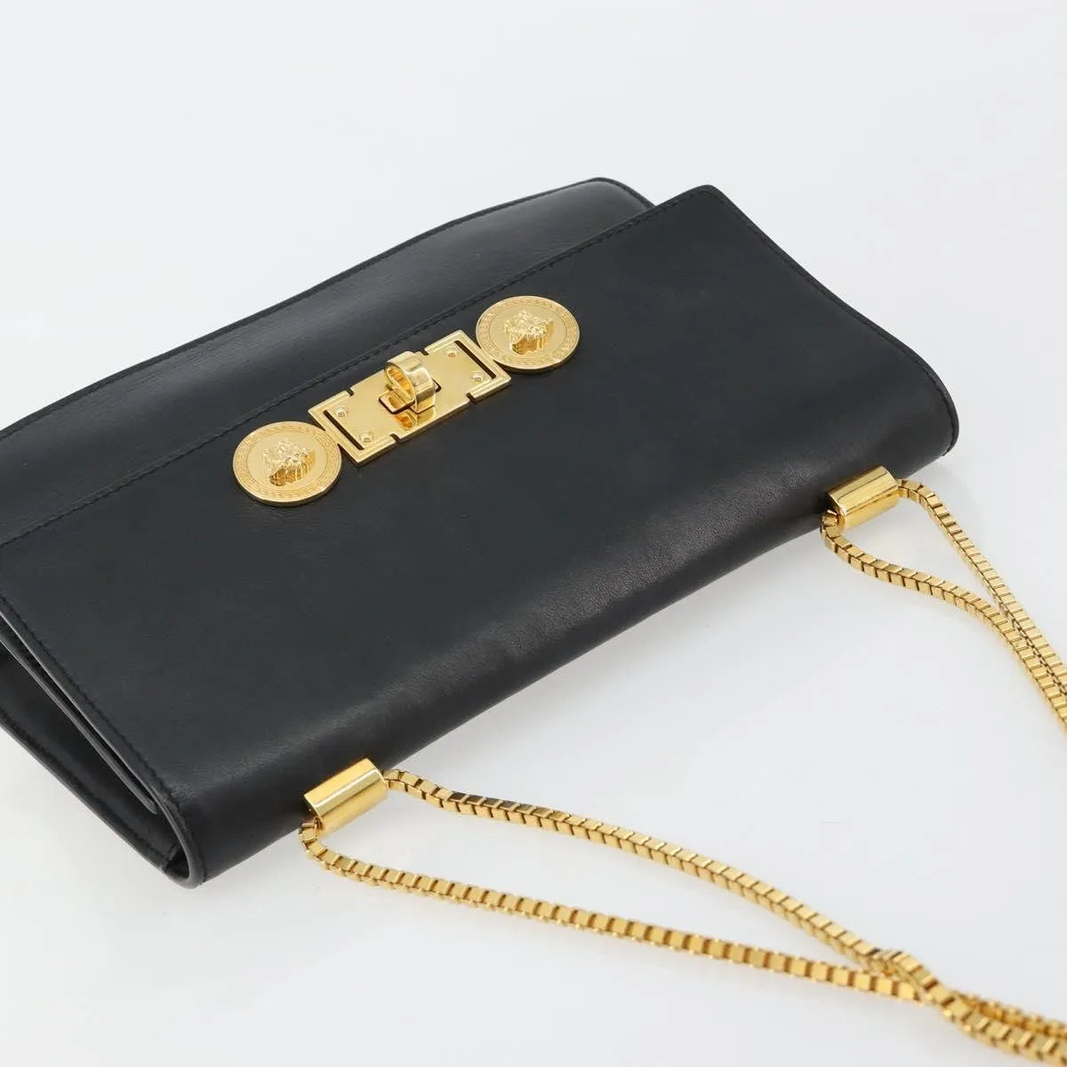 Versace Medusa Flap Chain Leather Black Leather Shoulder Bag Bag (Pre-Owned)