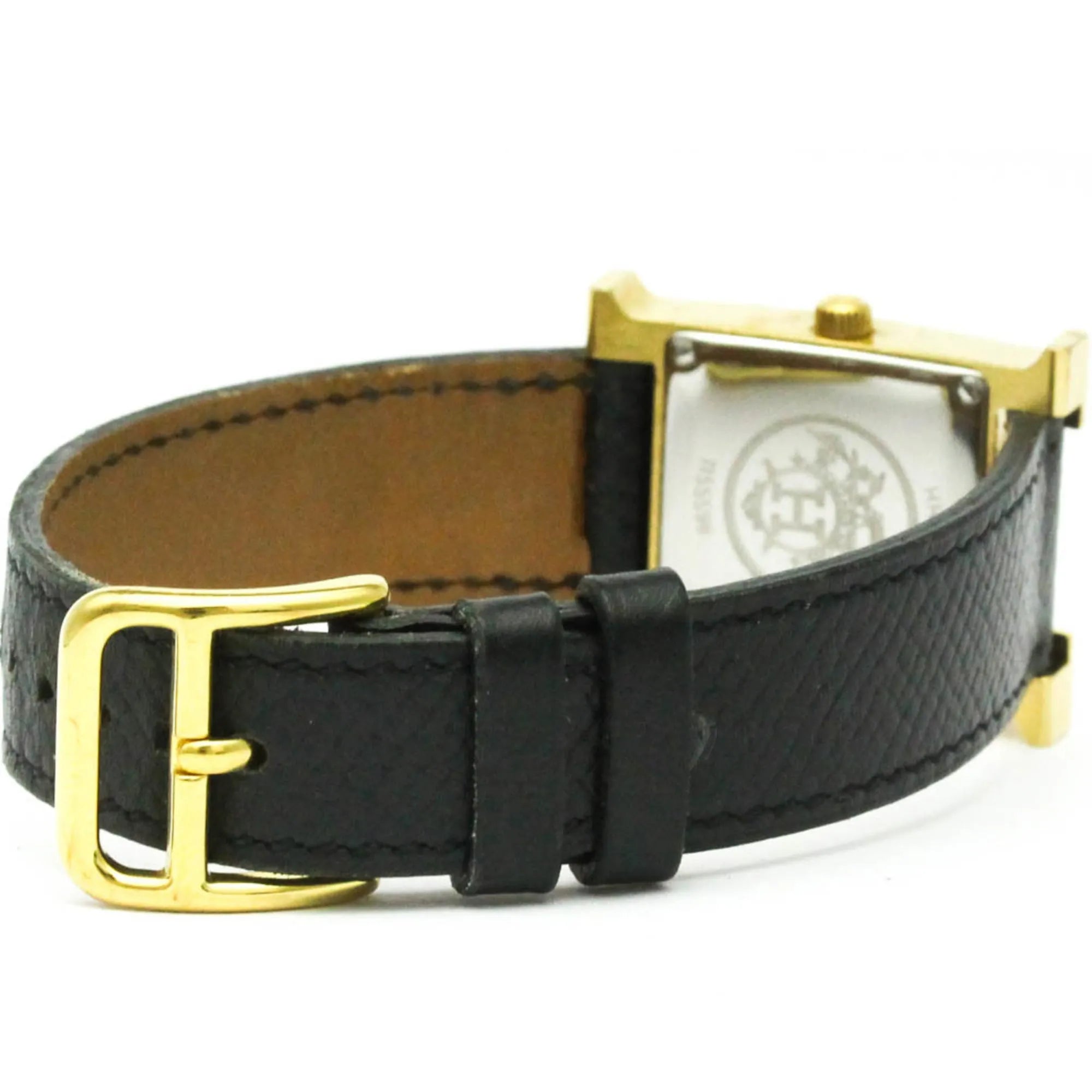 Hermes Heure H Quartz Plated Metal And Leather Watch (Pre-Owned)