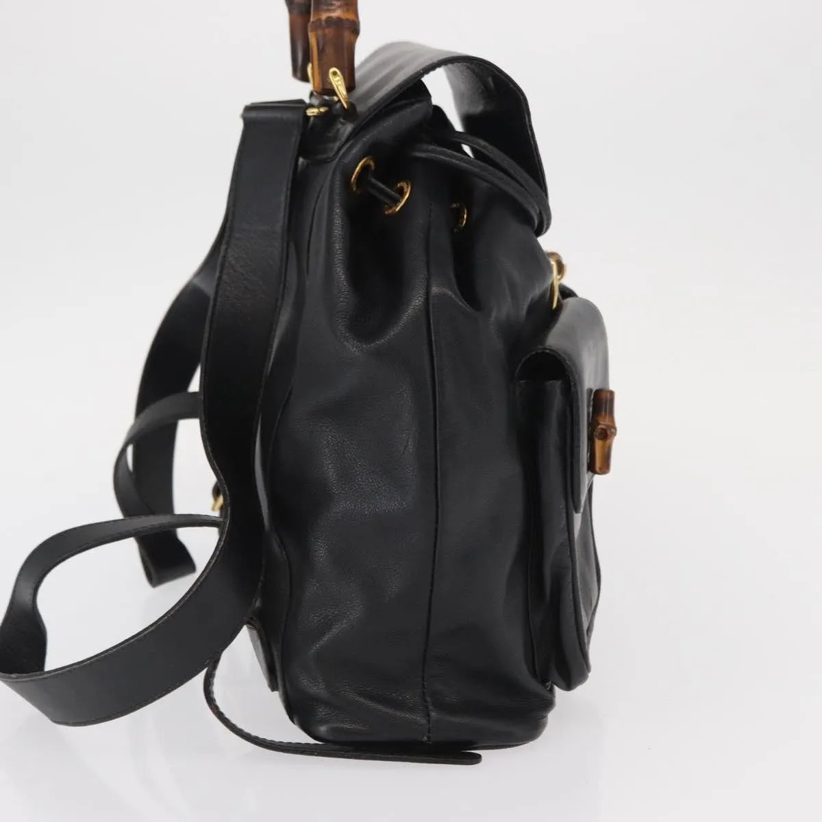 Gucci Vintage Bamboo Leather Black Leather Backpack Bag (Pre-Owned)
