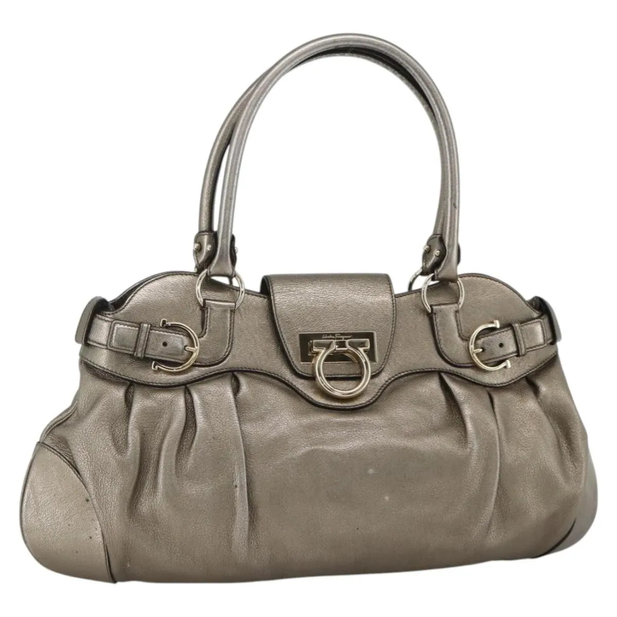 Salvatore Ferragamo Gancini Leather Silver Leather Handbag (Pre-Owned)