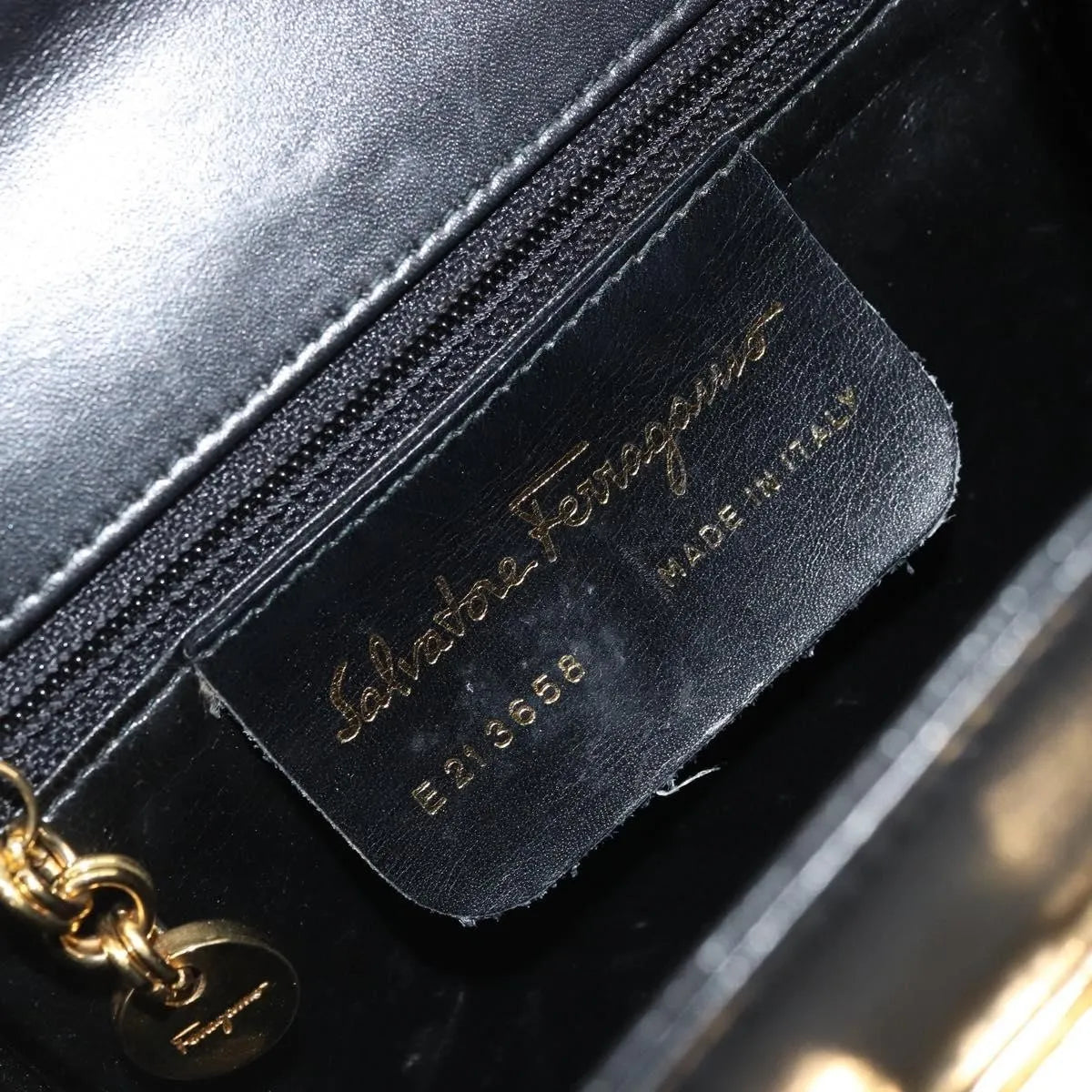 Salvatore Ferragamo Gancini Flap Leather Black Leather Shoulder Bag Bag (Pre-Owned)