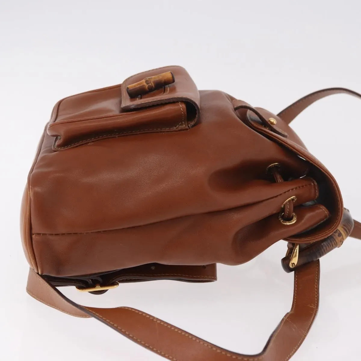 Gucci Vintage Bamboo Leather Brown Leather Backpack Bag (Pre-Owned)