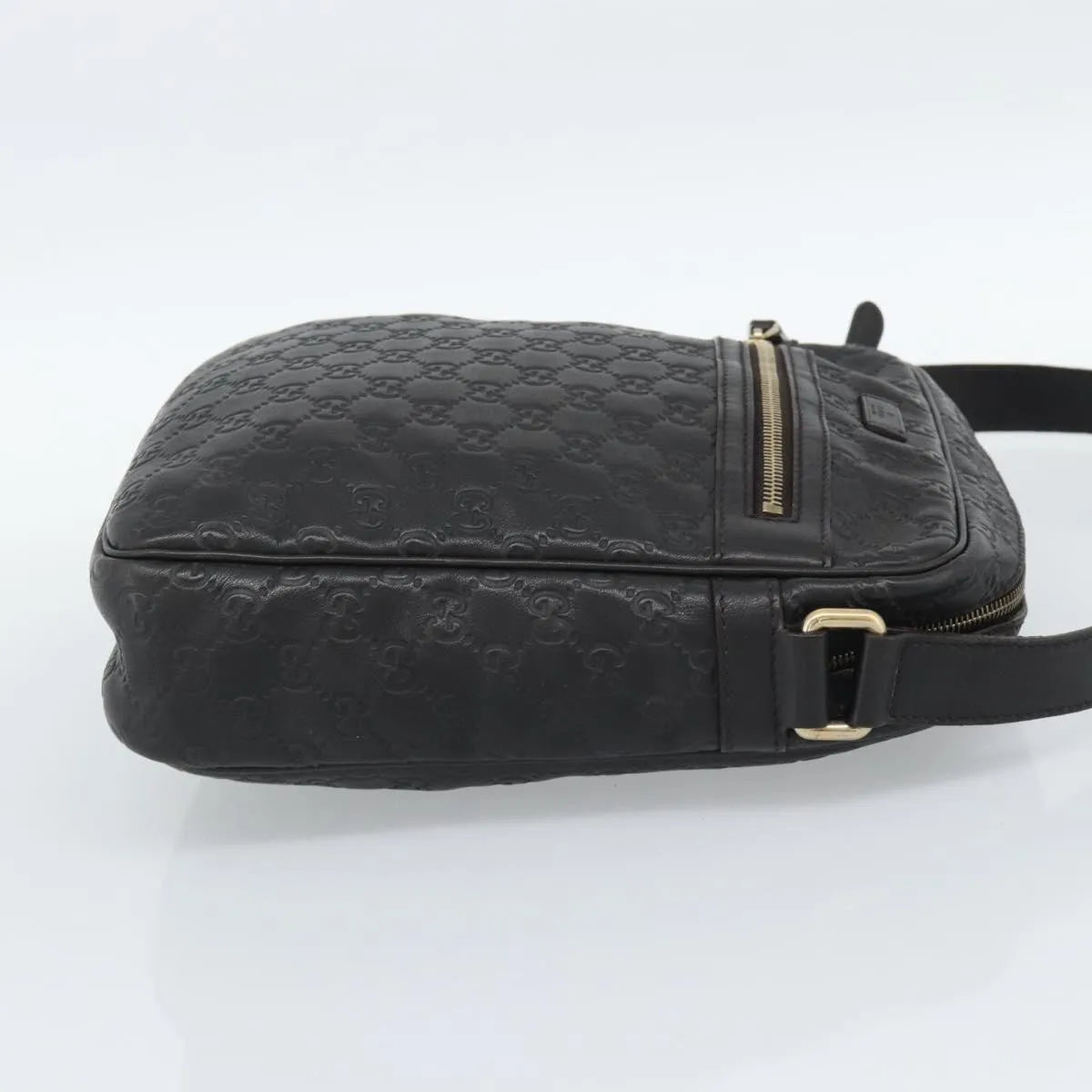 Gucci Front Zip Messenger Guccissima Leather Black Leather Shoulder Bag Bag (Pre-Owned)