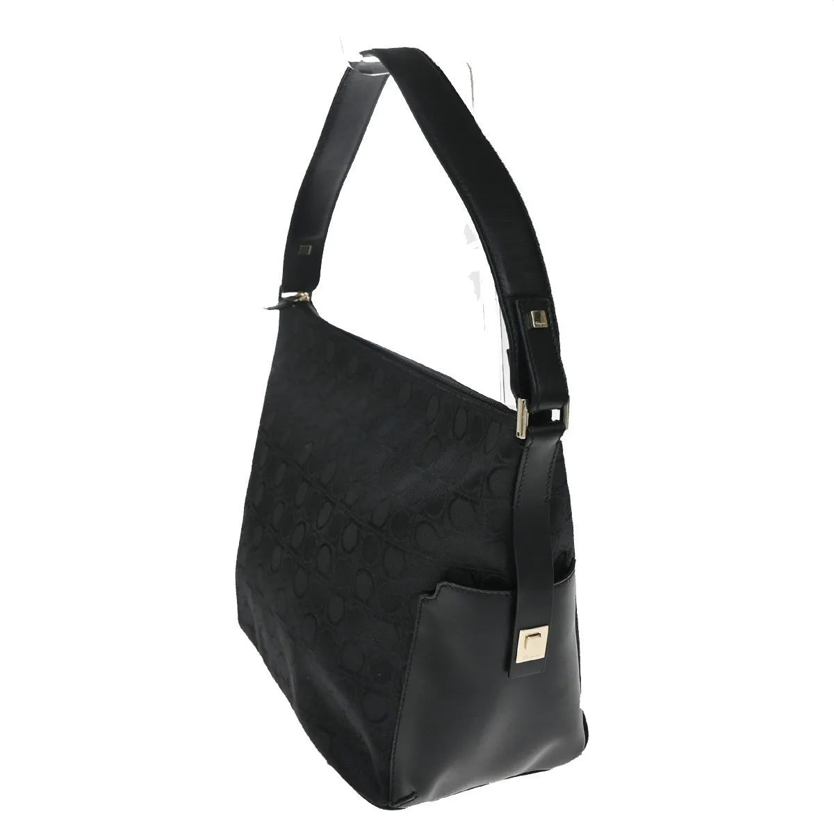 Salvatore Ferragamo Gancini Zip Canvas Black Canvas Shoulder Bag Bag (Pre-Owned)