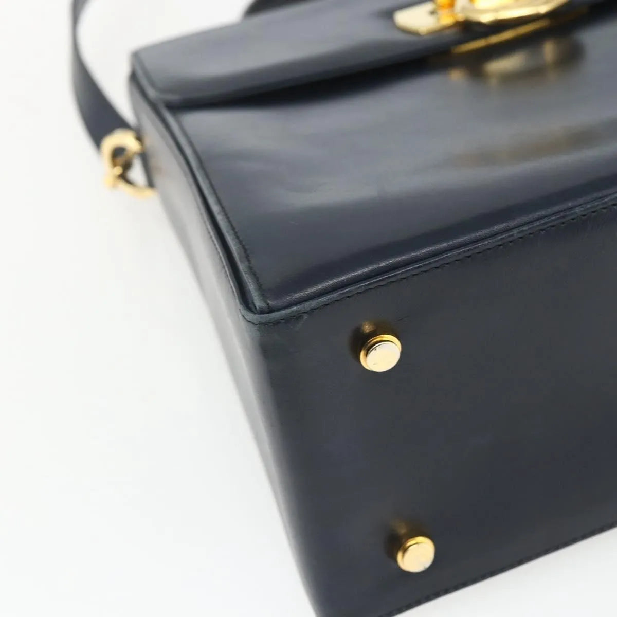 Salvatore Ferragamo Gancini Convertible Top Handle Leather Navy Leather Handbag (Pre-Owned)