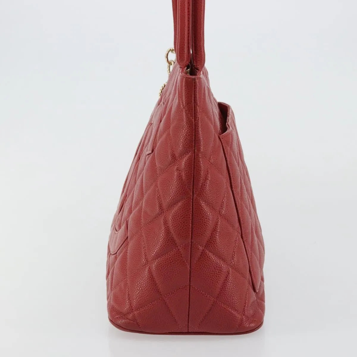 Chanel Medallion Tote Quilted Caviar Red Leather Tote Bag Bag (Pre-Owned)