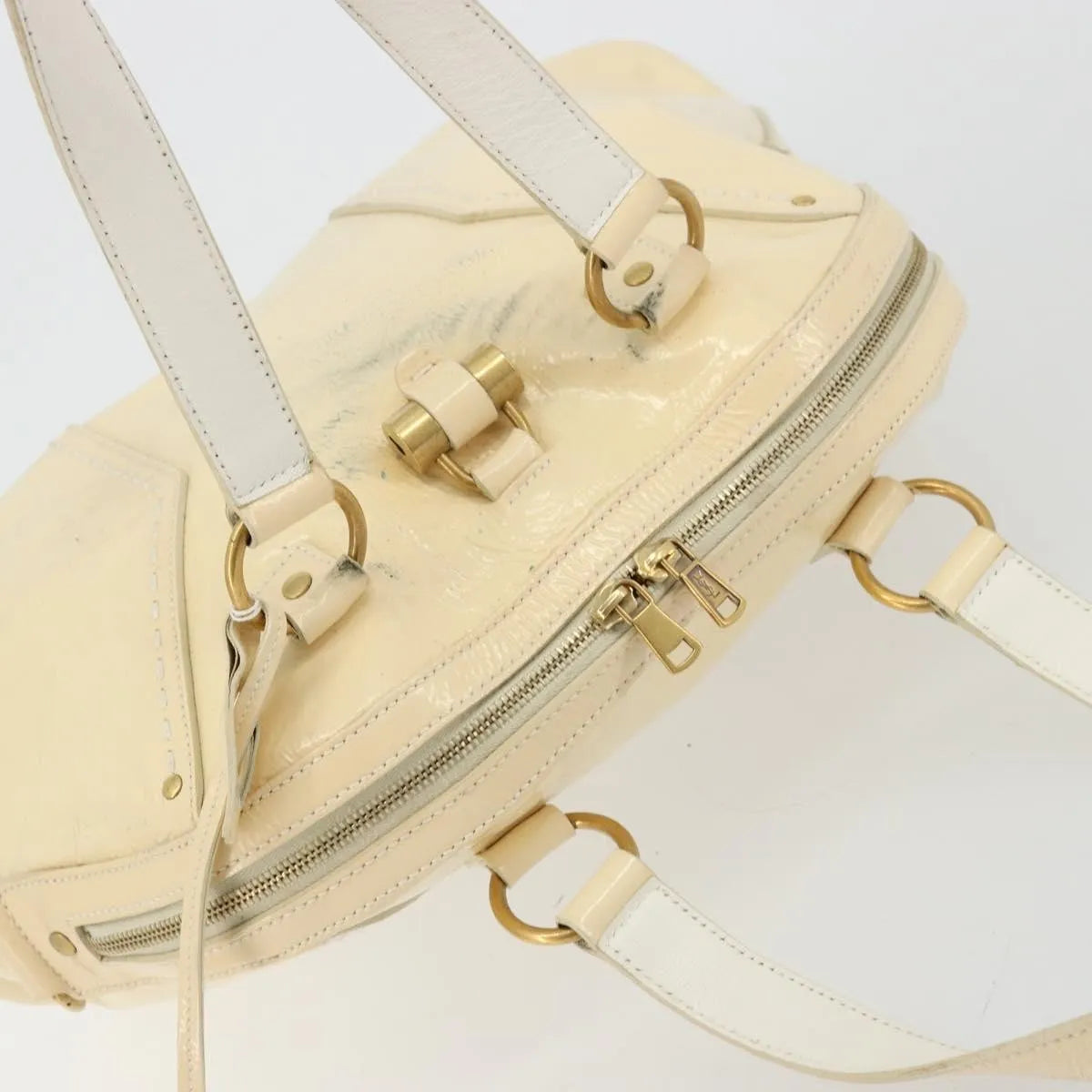 Saint Laurent Muse Shoulder Leather White Patent_Leather Handbag (Pre-Owned)