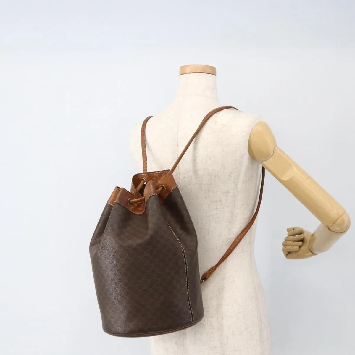 Celine Vintage Macadam Canvas And Leather Brown Canvas Backpack Bag (Pre-Owned)