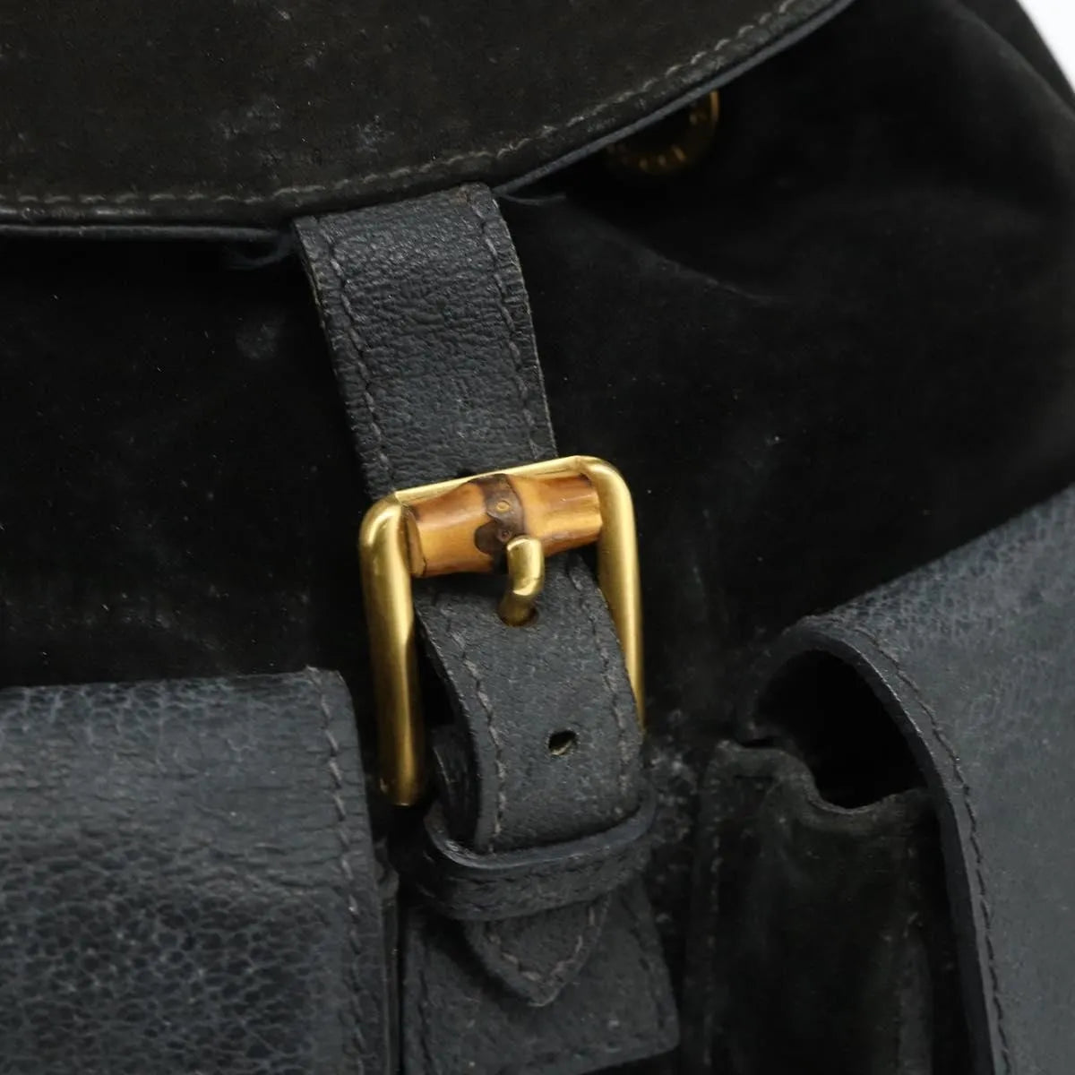 Gucci Vintage Bamboo Suede Black Suede Backpack Bag (Pre-Owned)