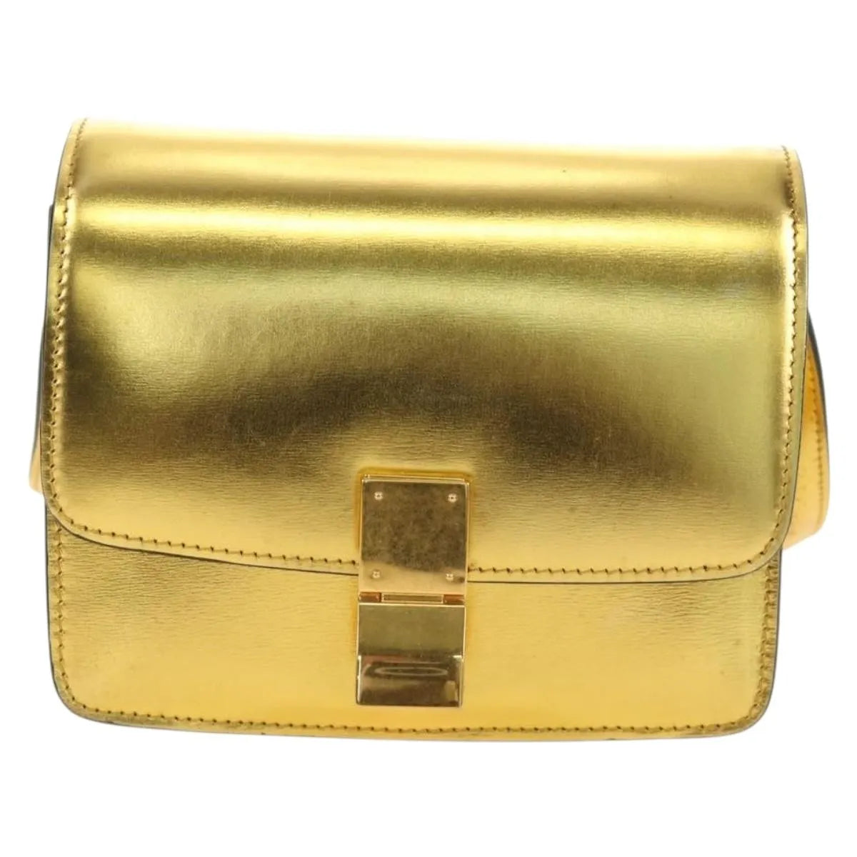 Celine Flap Shoulder Leather Gold Leather Shoulder Bag Bag (Pre-Owned)