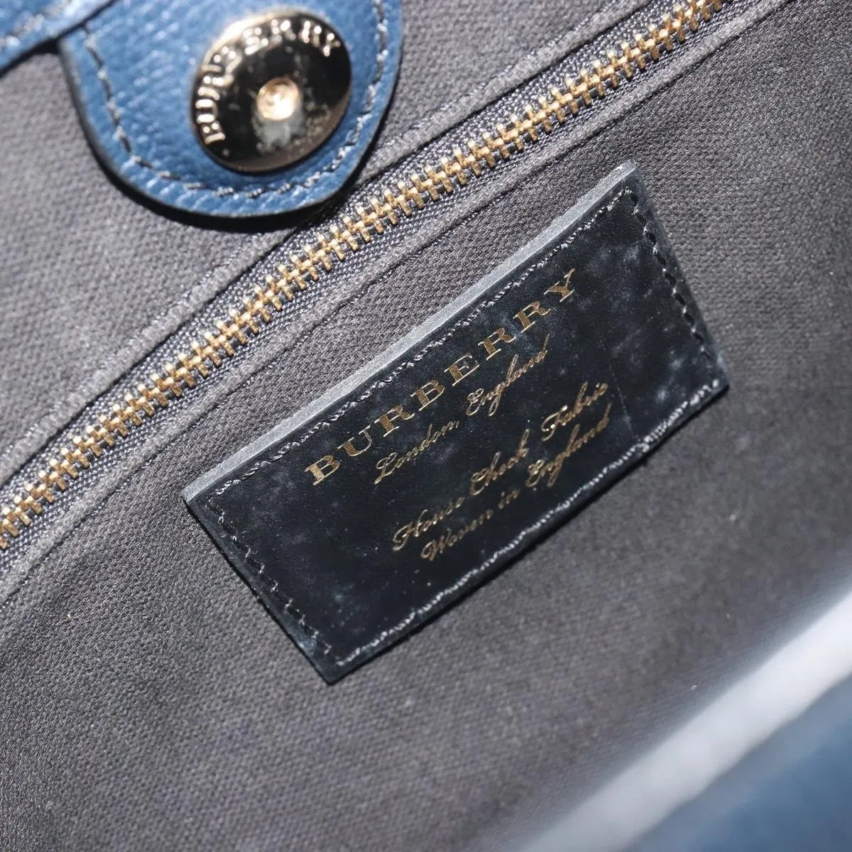 Burberry Banner Tote Leather And House Check Canvas Navy Leather Handbag (Pre-Owned)