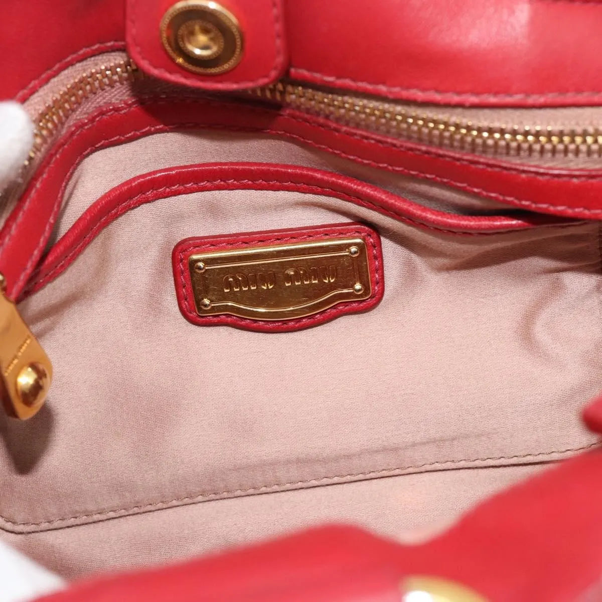 Miu Miu Matelassé Nappa Leather Top Handle Bag Leather Red Leather Shoulder Bag Bag (Pre-Owned)