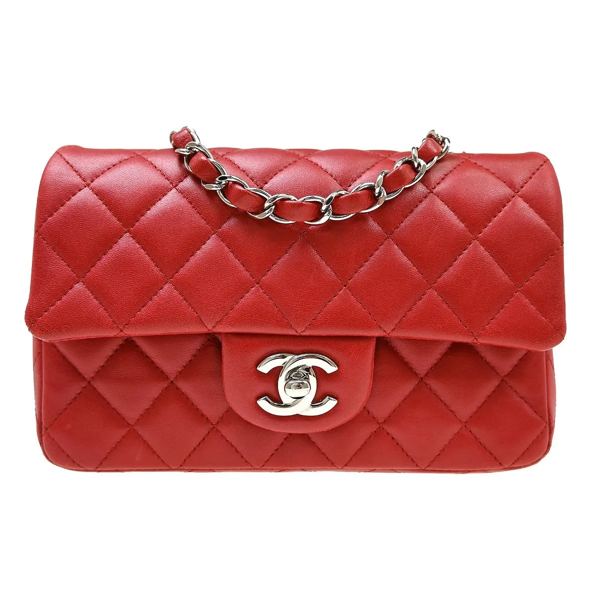 Chanel Vintage Classic Single Flap Quilted Lambskin Red Leather Shoulder Bag Bag (Pre-Owned)