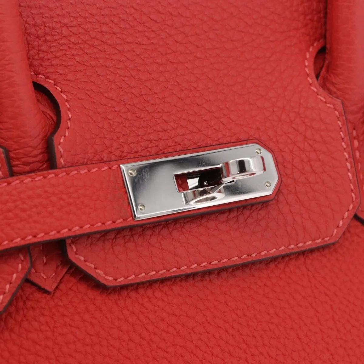 Hermes Birkin Handbag Red Togo With Palladium Hardware Red Leather Handbag (Pre-Owned)