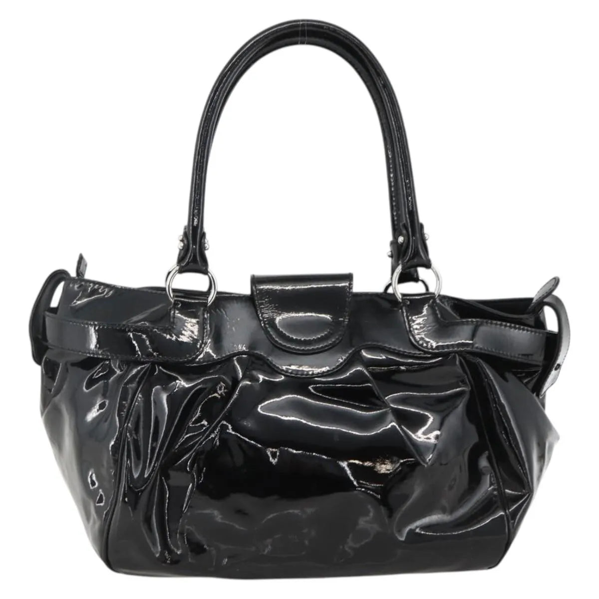 Salvatore Ferragamo Gancini Patent Leather Black Patent_Leather Handbag (Pre-Owned)