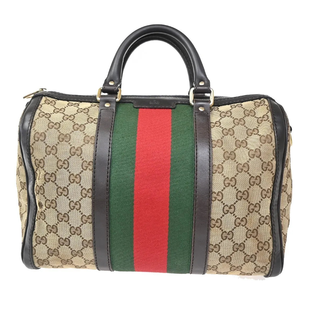 Gucci Vintage Web Boston Gg Canvas Brown Canvas Handbag (Pre-Owned)