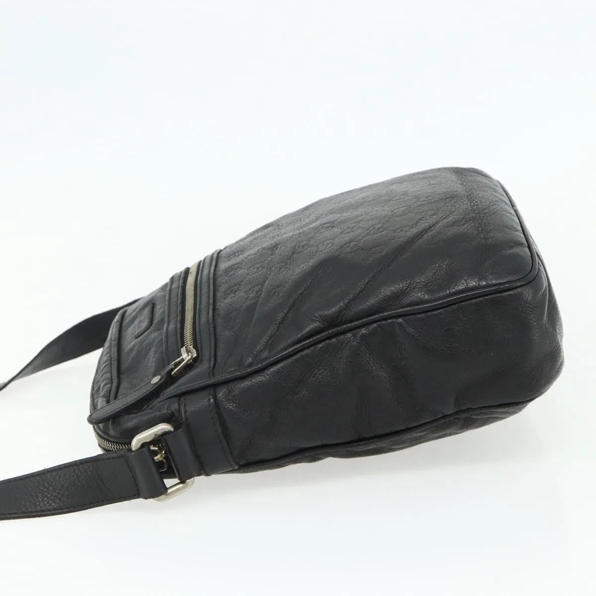 Gucci Front Zip Messenger Guccissima Leather Black Leather Shoulder Bag Bag (Pre-Owned)