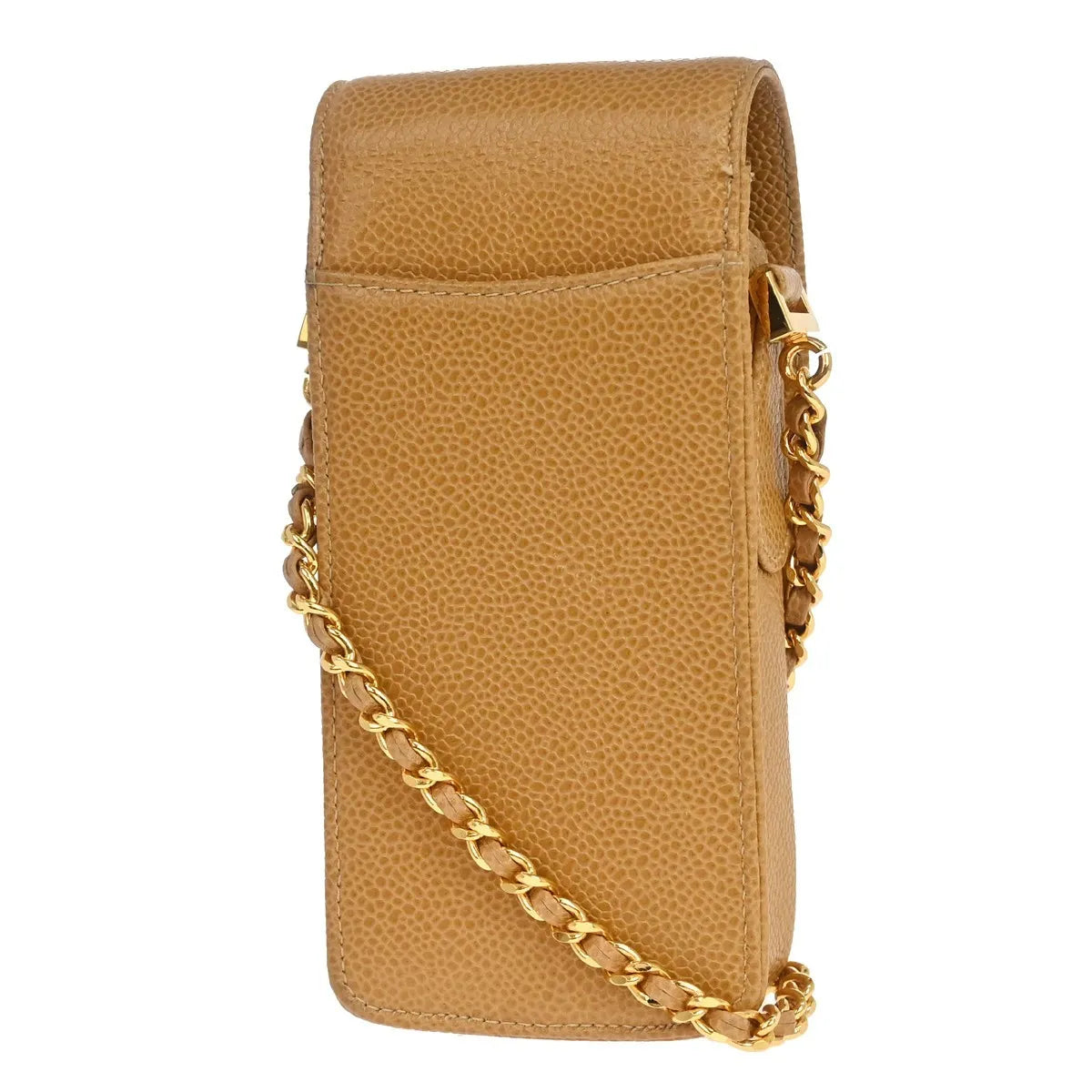 Chanel Vintage Cc Phone Holder Caviar Beige Leather Clutche & Pouche Bag (Pre-Owned)