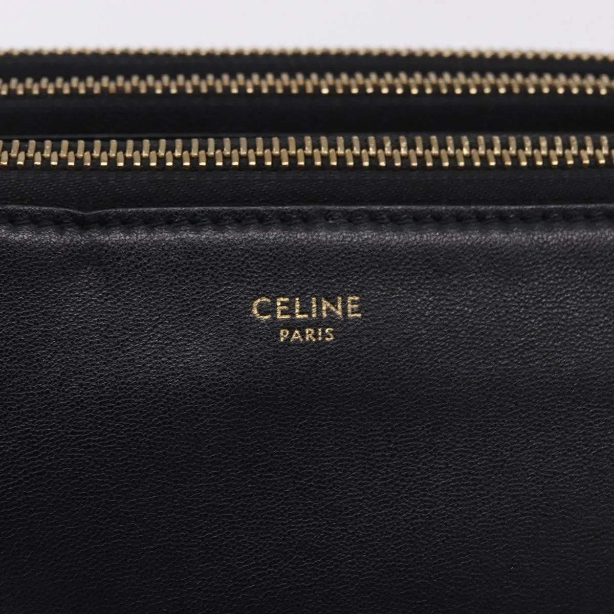 Celine Trio Leather Black Leather Shoulder Bag Bag (Pre-Owned)