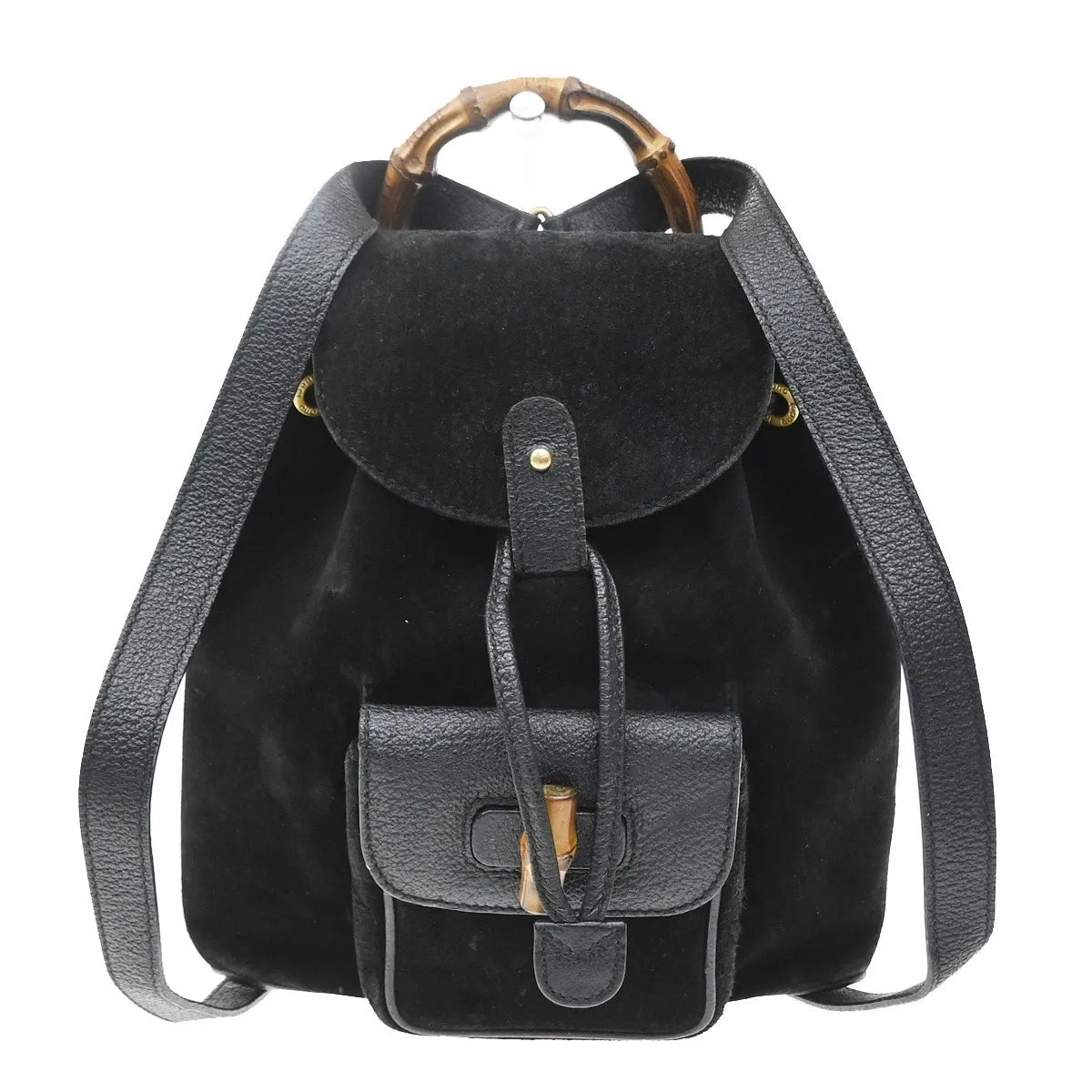 Gucci Vintage Bamboo Suede Black Suede Backpack Bag (Pre-Owned)