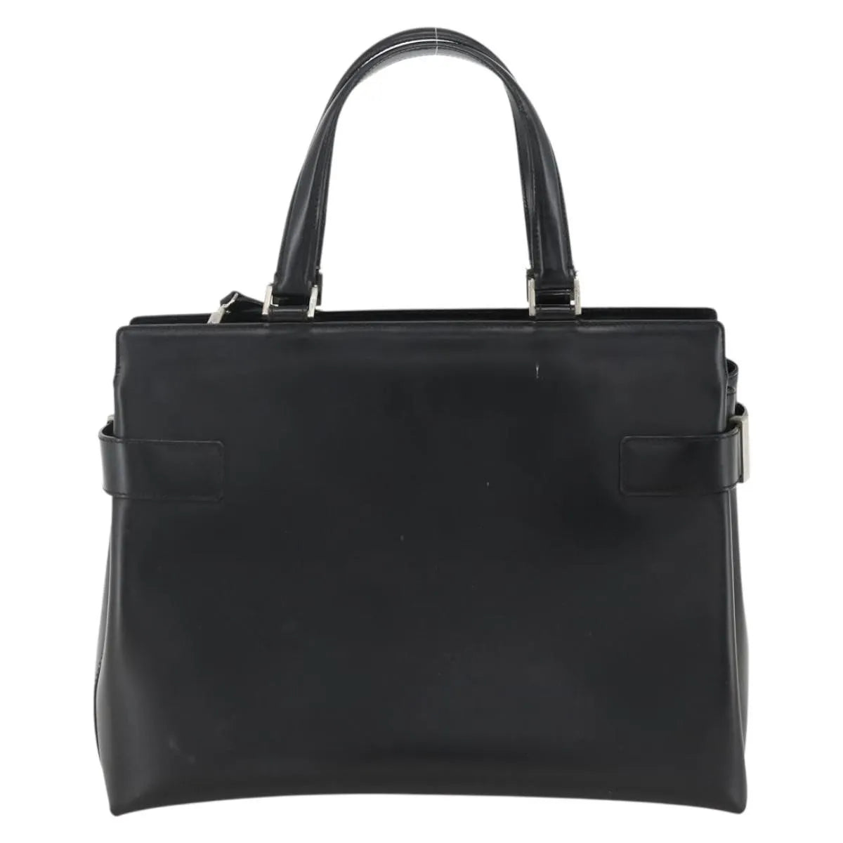 Salvatore Ferragamo Double Gancini Side Buckle Tote Leather Black Leather Handbag (Pre-Owned)
